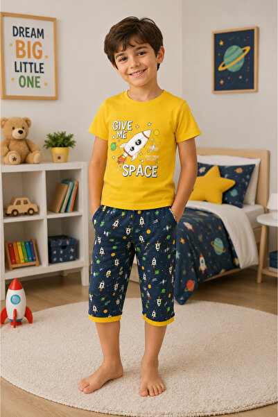 SERPİL Erkek Çocuk Uzay Temalı Roket Baskılı Pamuklu Kısa Kollu Kapri Pijama ...