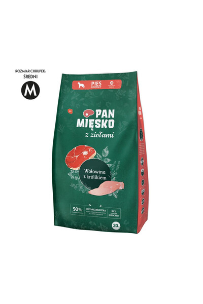 Pan Mięsko Hrană uscată pentru câini Mr. Meat cu ierburi, VITĂ, IEPURE, rase ...