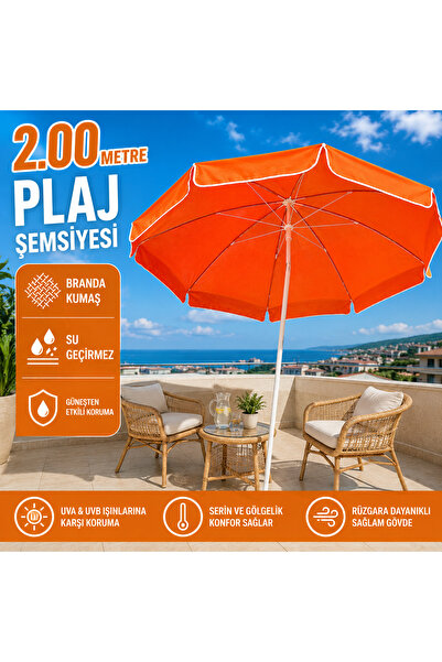 AYDINLAR STORE 2.00 Metre Branda Kumaş Turuncu Renk Plaj Şemsiyesi, Su Geçirm...