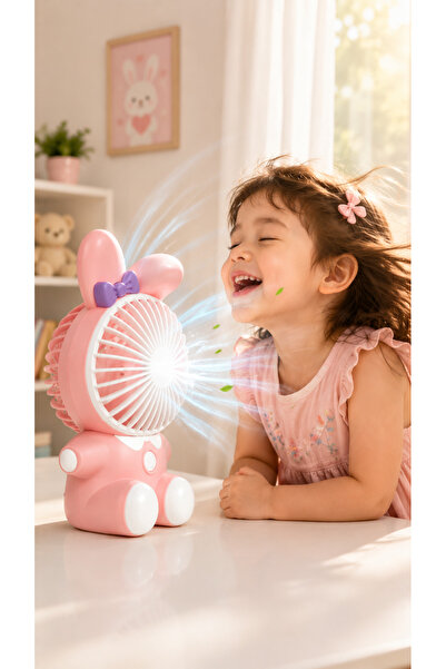 ALRASHED Şarjlı Tavşan Kulaklı Mini Fan – Taşınabilir Masaüstü Vantilatör