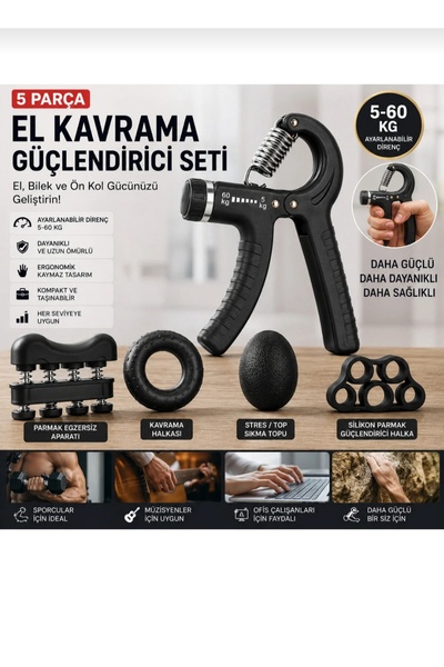 NİSİBİS HOME 5 Parça Ayarlanabilir El Kavrama Güçlendirici Seti 5-60 KG El Ya...