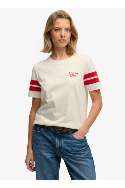 SUPERDRY Krem Kadın Şeritli T-Shirt W1011870A