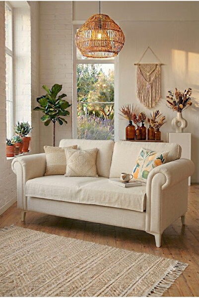 linea natura home Keten Düz Sade Koltuk Örtüsü Bohem Dekoratif Kanepe Çekyat ...