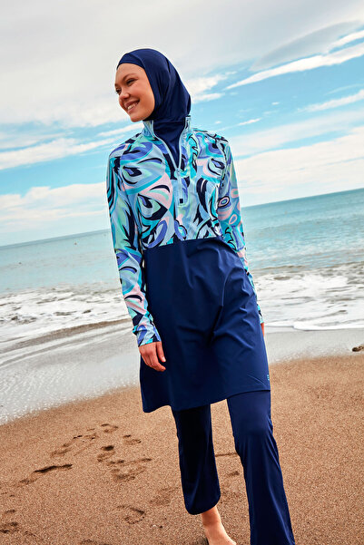 Marina Swimwear Girl Waitress Boy Hijab Swimsuit 4 Piece - Navy Blue |   M2498