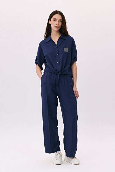 DAIDO Wide leg ribbed crinkle pants