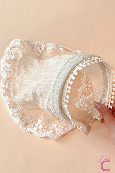 Cinderella Kadın Beyaz Dantelli Tül Taç Bandana Vintage Saç Bandı Toka - Japo...