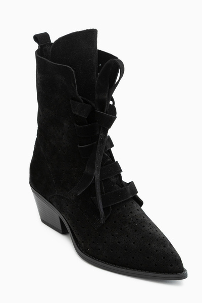 Limoya Beth Genuine Leather Black Suede Lace Detailed Summer Western Women's ...