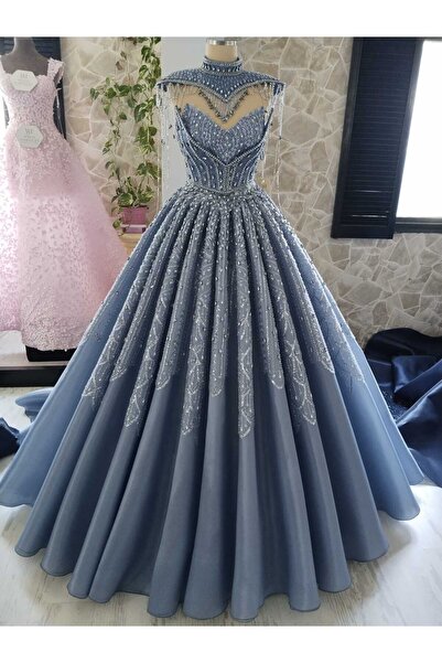 EKY GÖR SEV WEDDING DRESS BEBE MAVİ 3 PARÇA PİLELİ ETEKLİ NİŞANLIK
