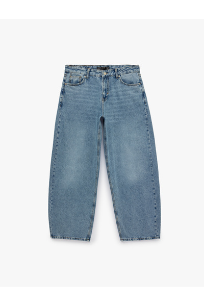 Koton Normal Waist Cotton Pocketed Loose Oversize Barrel Fit Jean Trousers