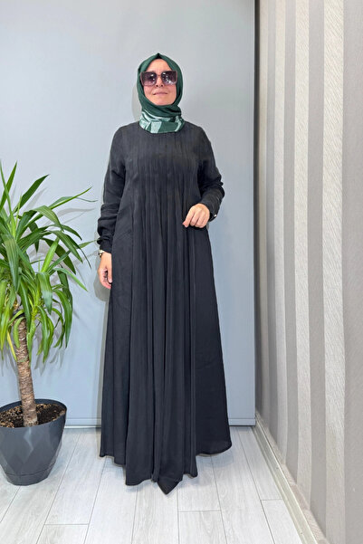 MISS DALIDA Uzun Kollu Keten Cupro Elbise Siyah 2264257