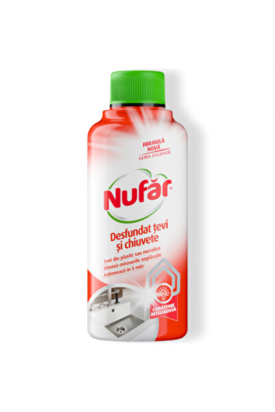 Nufar Solutie desfundat tevi si chiuvete, pentru baie si bucatarie Nufar, 375 ml