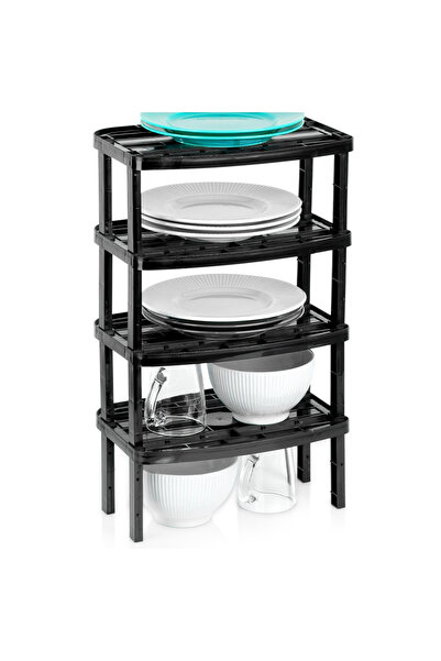 Orion Set de 4 rafturi de bucătărie negre, stivuibile