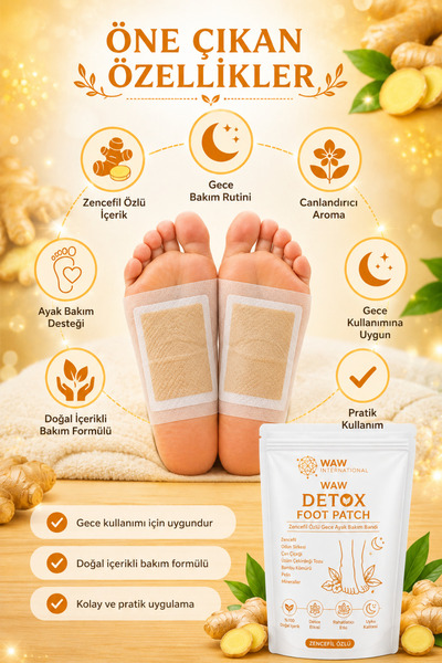 waw international WAW Detox Foot Patch 10 Adet – Zencefil Özlü Gece Ayak Bakım Bandı