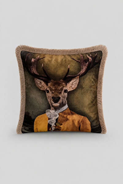 VISIONARIO Anthropomorphic Animal Patterned Tasseled Babyface Woven Throw Pil...