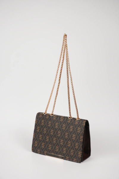 WB BAG Monogram Desenli Zincir Askılı Kadın Omuz Çantası