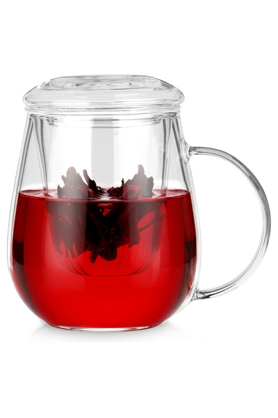 Orion Cană de ceai din sticlă cu infuzor și capac 530 ml