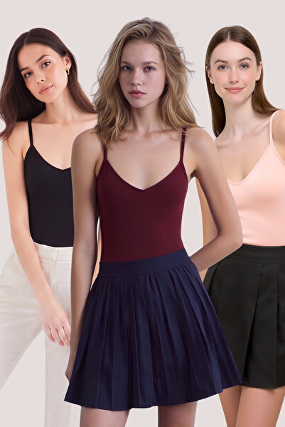 Loule Tricou de bază pentru femei, 3 piese, din bumbac și modal, cu bretele ș...