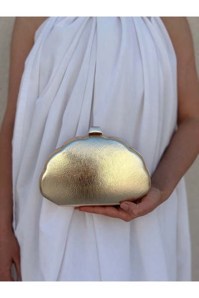 she poly Women's Gold Metallic Oyster Model Evening Dress Bag