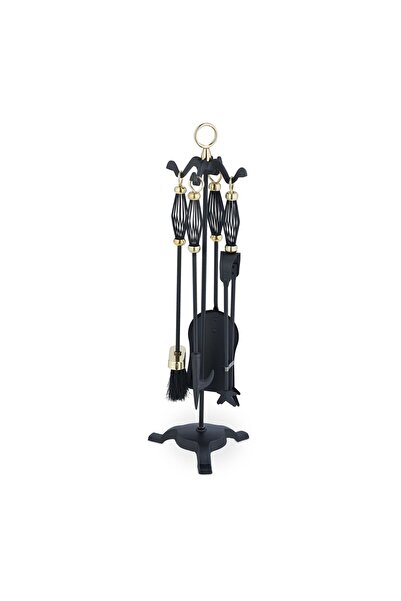 Relaxdays Set de accesorii pentru șemineu, 5 piese cu suport, 68 x 20 x 20 cm...