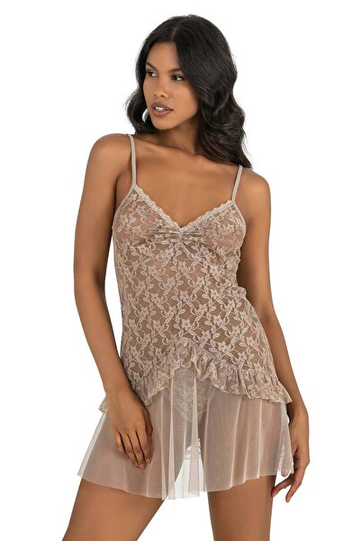 ahu lingerie Ženska kratka noćna haljina sa tankim brezdelcima i detaljima od...