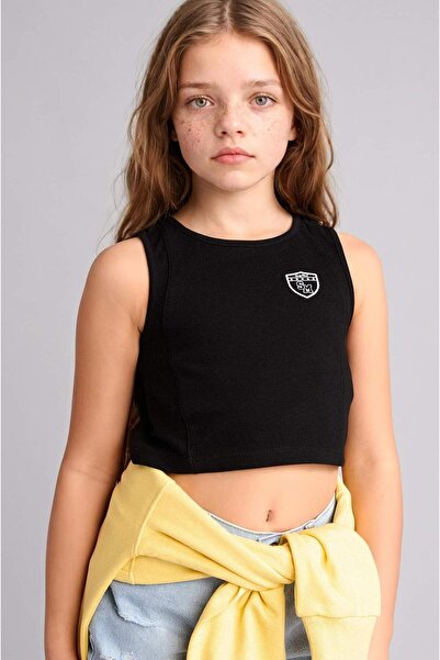 DeFacto Crew Neck Printed Black Crop Tank Top for Girls H6140A826Hs