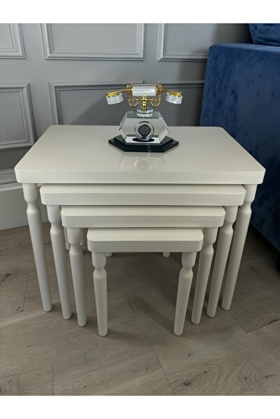 aysmo 4Lü Krem Krem Lüx MDF Ahşap Zigon Sehpa