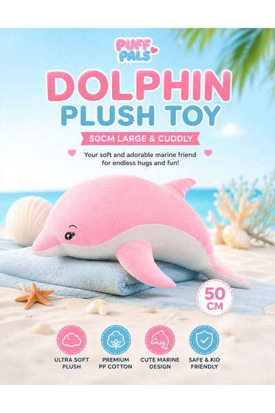 Puff pals Dolphin Plush Toy 40CM Soft Pink Dolphin Stuffed Animal Plush Doll ...