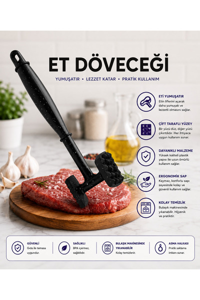 MİKRA Et Dövme Çekici Tokmağı Çift Taraflı Et Döveceği Ezme Yumuşatma Aparatı...