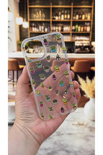 Vip Case Iphone 15 Uyumlu Kaktüs Desenli Şeffaf Darbe Emici Kamera Korumalı C...