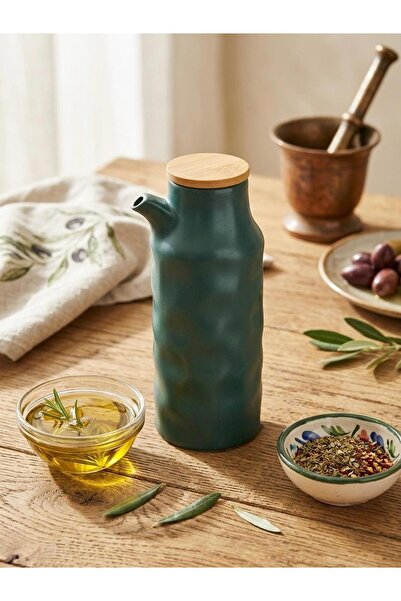 cook&kitchen وعاء زيت خشبي ملون مقاوم للتسرب مع غطاء خشبي