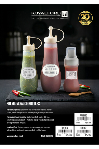ROYALFORD 720ml Condiment Squeeze Bottles with Twist on Caps and Measurement ...