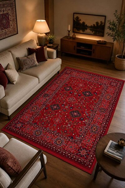 SULTAN HALI Kırmızı Afgan Tarzı Altı Kaymaz Yıkanabilir Şönil Kilim & Halı | ...
