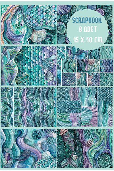 Mermaid Temalı Scrapbook Journal Kağıt Seti - Scrapbook / Defter / Ajanda / Çıkartma / Planner