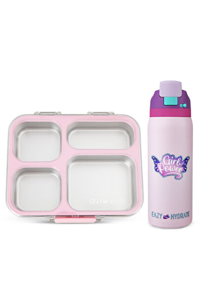 Eazy Kids Stainless Steel Bento Lunch Box 945ml w/ Stainless Steel Water Bott...