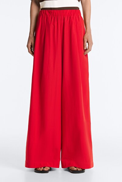 Oysho 100% cotton poplin wide-leg trousers