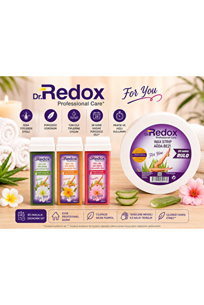 Dr. Redox Profesyonel Roll-On Sir Ağda Seti + 80 Metre Ağda Bezi Rulo | Azulen, Natural, Powder | 100 ml x 3