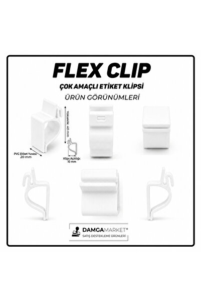 damga market FLEX CLIP Çok Amaçlı Fiyat Etiketi Klipsi Beyaz 20 Adet | Cam Ra...