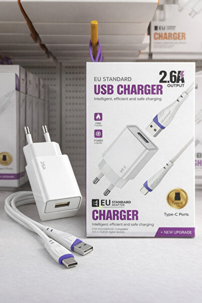 Genel Markalar 2.6A USB Sarj Adaptoru + Type-C Sarj Kablosu (EU)