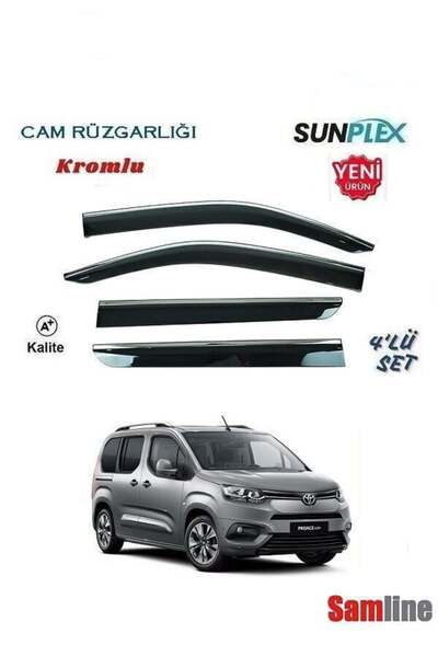 SUNPLEX Cam Rüzgarlığı Kromlu 4'lü Set Toyota Proace City 2023 Modeller içindir