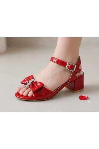 SOFT BEBE Young Girls' Ankle Strap Glittery Bow Evening Dress Heeled Shoes