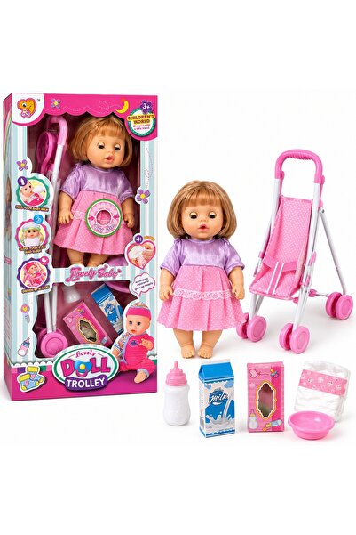 Avaleea Papusa Baby Doll cu Carucior pentru Copii, Set Jucarie cu Papusa Bebe...
