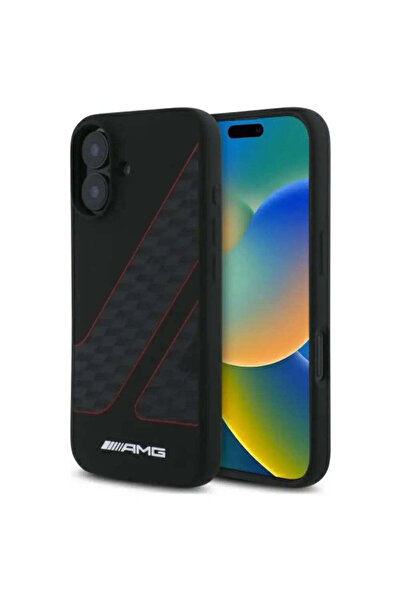 MERCEDES Husă MagSafe pentru iPhone 16 AMG cu steag în carouri - negru