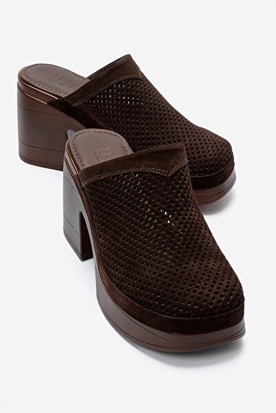 LuviShoes Dejas Brown Suede Genuine Leather Perforated Women's Thick Heeled S...