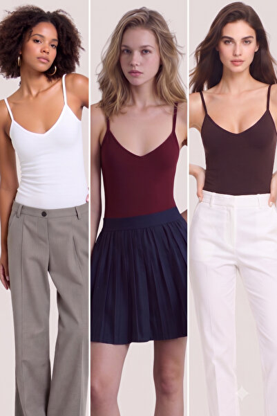 Loule Tricou de bază pentru femei, 3 piese, din bumbac și modal, cu bretele ș...