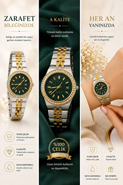 Arenmc store Women's Wristwatch Gold Silver Double Color Stone Detailed Gift ...