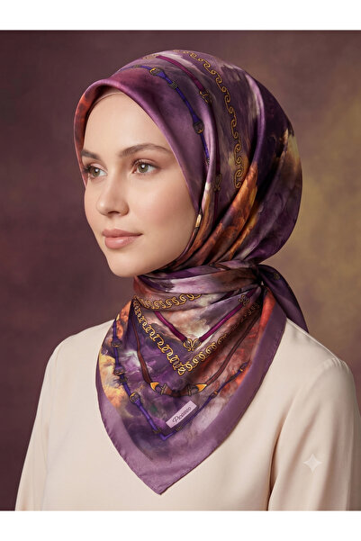 Picasso Silk-Look Purple Colored Crystal Scarf – Twill Stylish Design 90X90