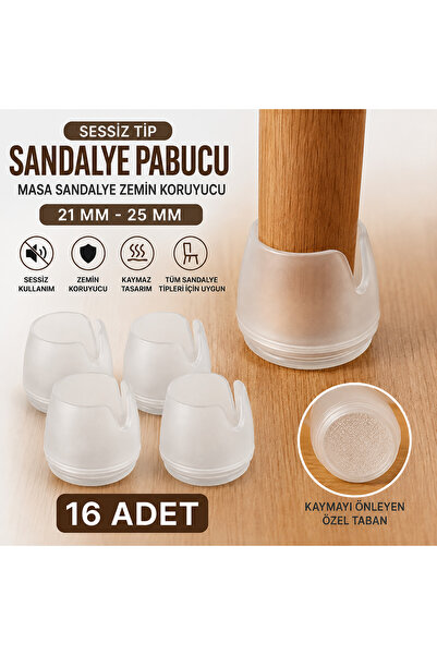 kaynar Sessiz Tip Sandalye Pabucu 21-25 mm (16 Adet) | Silikon Sandalye Ayağı...