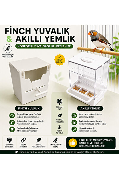 Finch Plastik Yuvalik 10 X 14 X 13 ( Beyaz V Agiz ) + Akıllı Yemlik x 1