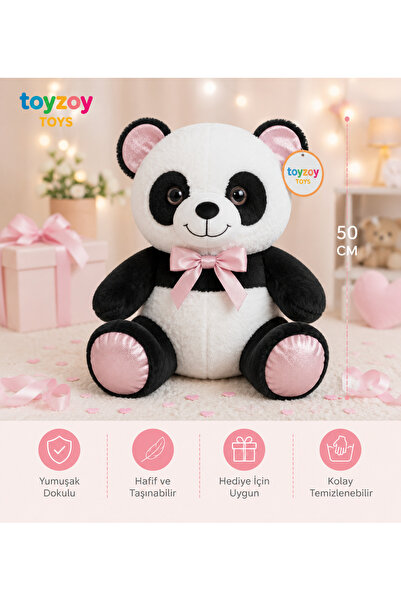 Toyzoy Toys Panda Pembe Kurdeleli 50 cm Tatlı Sevimli & Hediyelik Peluş Oyuncak