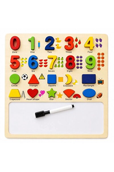 ETOY Placa educativa din lemn cu puzzle numere si forme geometrice, tabla de ...
